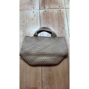 Tan Woven Faux Leather Tote Bag Braided Top Handle Summer Boho Handbag